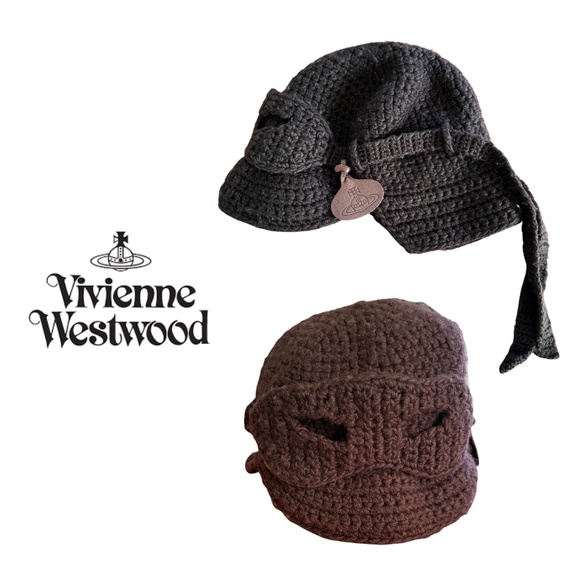 Vivienne Westwood | Wool Knit Hat w/ Detachable Eye Mask – Brown, Made in Japan - Picture 1 of 7